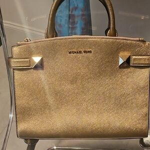 Michael Kors Gold Satchel Bag with Structured Design